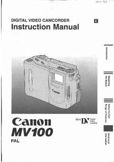 Canon MV 100 manual. Camera Instructions.